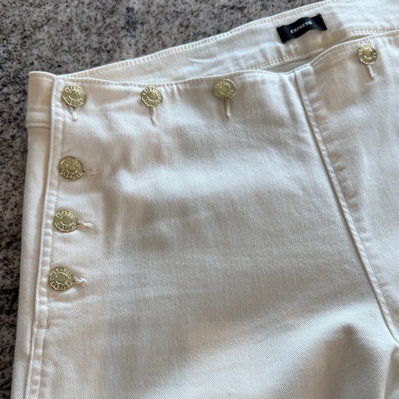 Express Cream Trousers with Gold Button Sailor Style Wide Leg-High Rise. Sz 12L - Picture 2 of 7